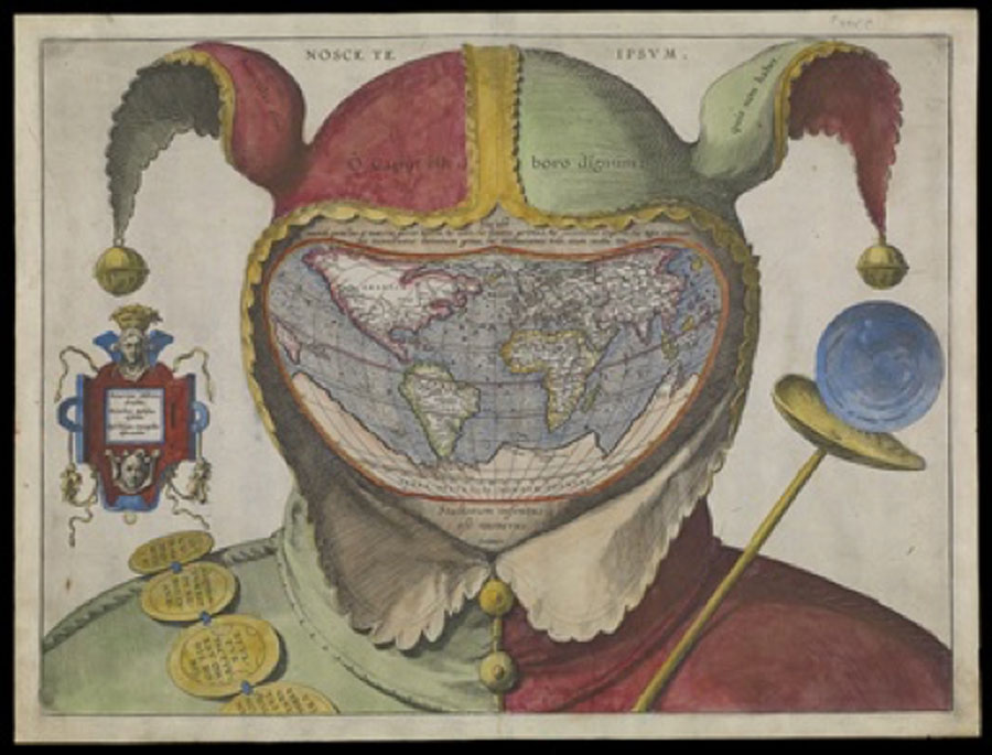 Fool's Cap World Map. ‘For in the whole universe the Earth is nothing’ (1590). National Maritime Museum, Greenwich, London (Public Domain)