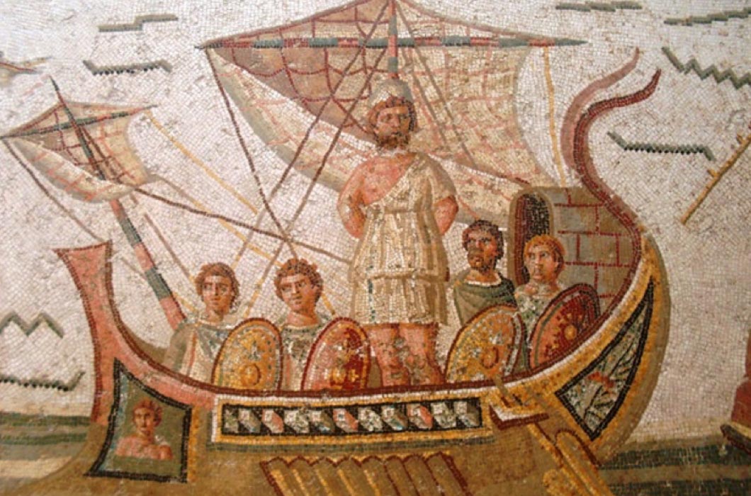 Odysseus mosaic at the Bardo Museum in Tunis, Tunisia. (2nd century AD) (Public Domain)