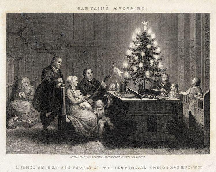 Steel engraving of Martin Luther’s Christmas Tree, from Sartain’s Magazine (circa 1860) (Public Domain)