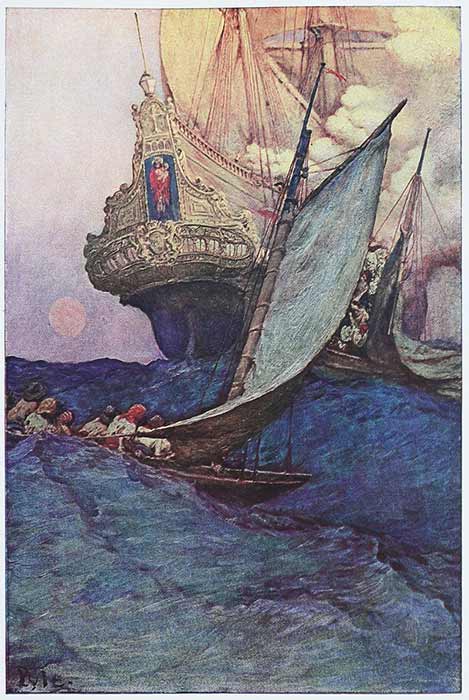 An Attack on a Galleon in Howard Pyle's Book of Pirates (1905) Delaware Art Museum (Public Domain)