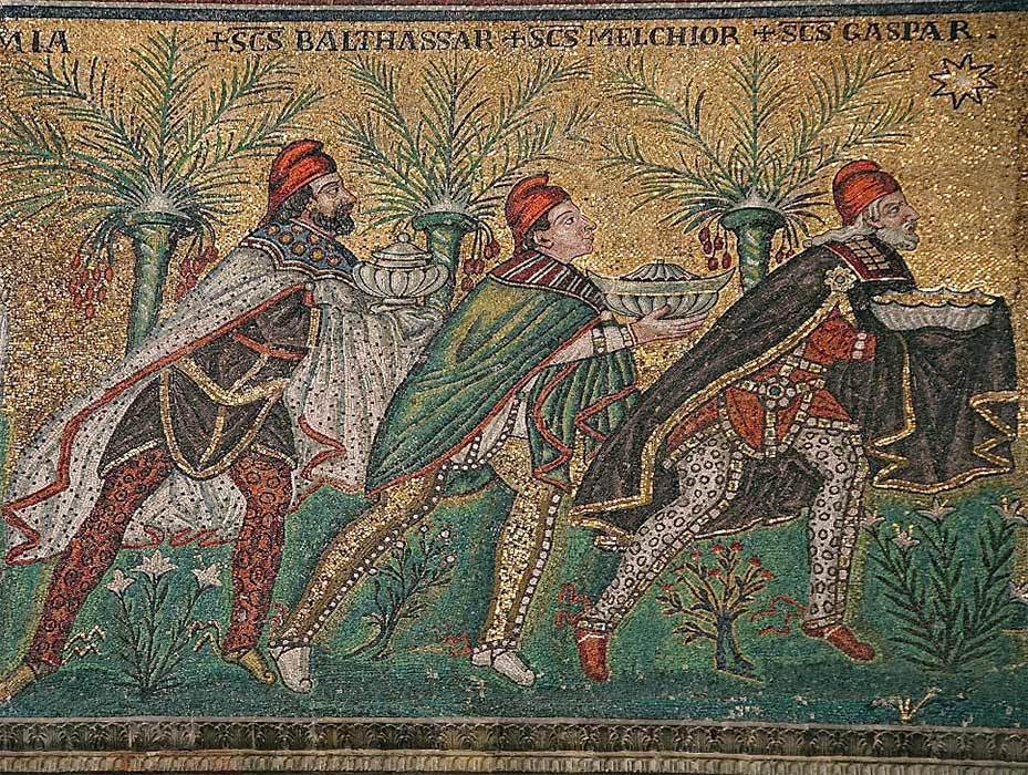 The Three Wise Men following the Star, Basilica of Sant’ Appollinare Nuovo, (526 AD) (Public Domain)