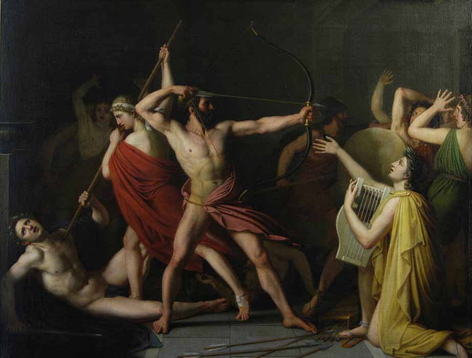 Odysseus strings his bow and kills the suitors of Penelope by Thomas Degeorge (1812) Musée d'Art Roger Quilliot (VladoubidoOo/ CC BY-SA 4.0)