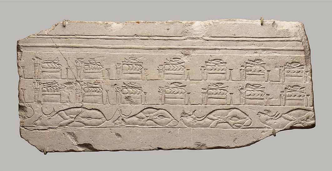 Talatat with offerings in the Temple (ca. 1353–1336 BC) New Kingdom, Amarna Period. Metropolitan Museum (Public Domain)