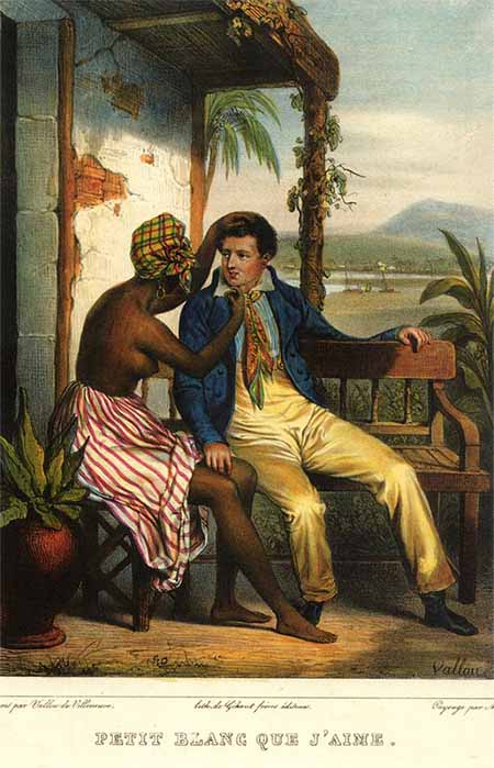 The caption reads "the petit blanc whom I love." Intermarriage between Africans and Europeans created a multiracial Creole population in Saint-Domingue. (Julien Vallou de Villeneuve/CC BY-SA 4.0)