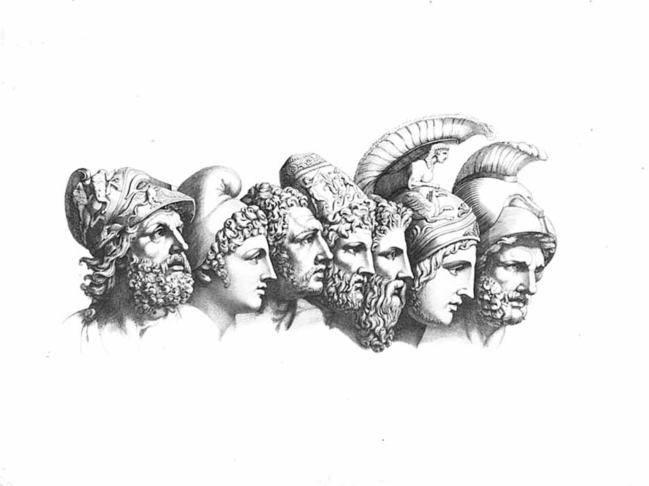 Homeric Kings: Menelaus, Paris (prince), Diomedes, Odysseus, Nestor, Achilles, Agamemnon, by Johann Heinrich Wilhelm Tischbein. (Ostholstein-Museum Eutin/ CC BY-SA 4.0)