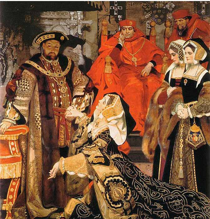 Henry VIII and Katherine of Aragon, parents of Mary Tudor – depicted at Katherine’s trial (CC BY-SA 4.0)