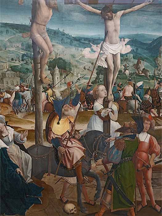 Longinus in The Crucifixion, by Jan Provoost (1501) Groeningmuseum of Bruges (Public Domain)