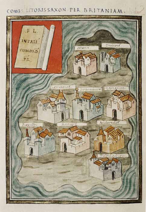 The nine British Saxon Shore forts in the Notitia Dignitatum. Bodleian Library, Oxford. (Public Domain)
