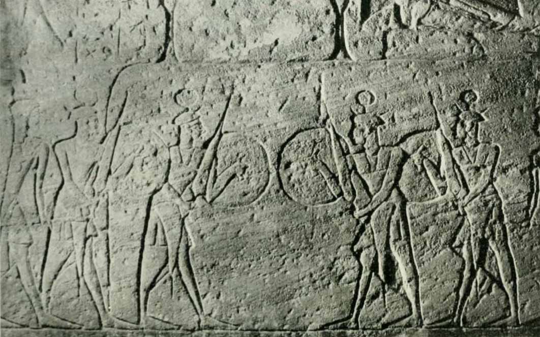 Members of Ramesses II's Sherden personal guard in a relief in Abu Simbel. (Public Domain)