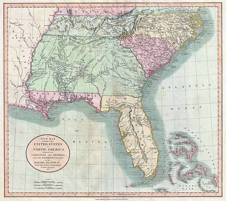 Southeastern US and Indian territories, including Cherokee, Creek, and Chickasaw (1806) (Public Domain)