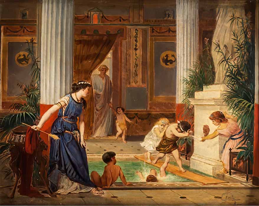 Roman children enjoying a bath in an affluent private villa, by Ettore Forti (19th century) (Public Domain)