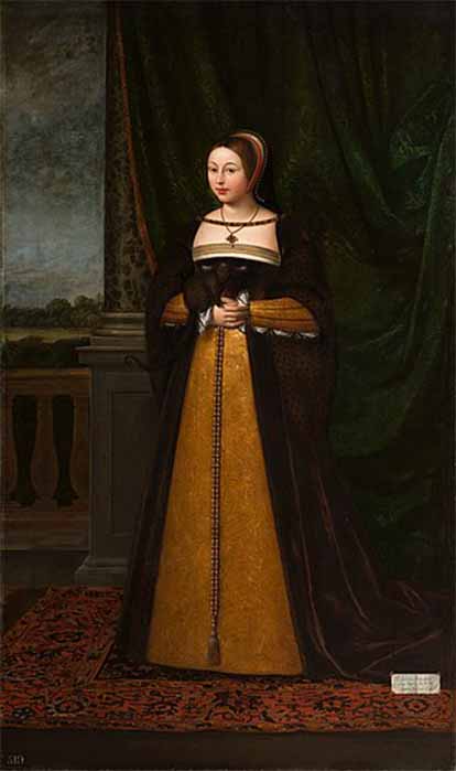 Margaret Tudor, Queen of Scotland, mother of Margaret Douglas by Daniël Mijtens (1620) Royal Collection (Public Domain)