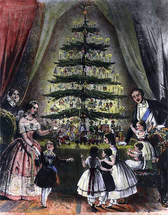 An engraving published in the 1840s of Queen Victoria and Prince Albert created a craze for Christmas trees (Public Domain)