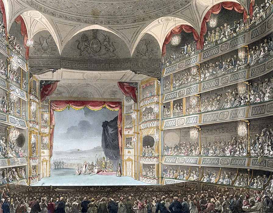 Shakespeare’s Coriolanus on stage at the Theatre Royal, Drury Lane (Circa 1808) (Public Domain)