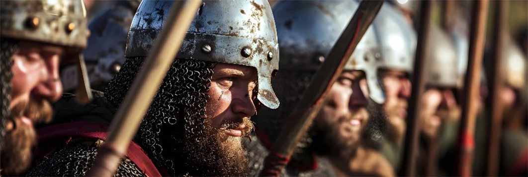 Representation of Anglo-Saxon warriors in battle. (Sarah / Adobe Stock) Chris please use this as the background image