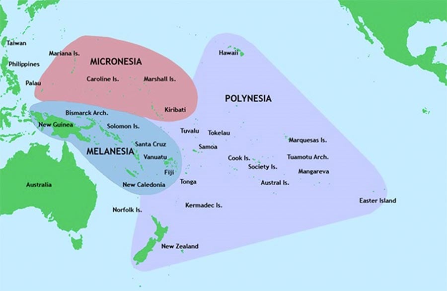Three of the major groups of islands in the Pacific Ocean (Public Domain)