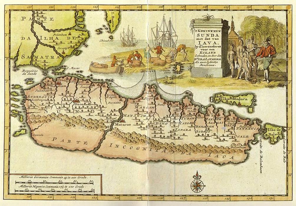 Old map of Java showing the land of Sunda in the west, separated from the rest of Java island. Here the capital of Sunda is called Daio which refer to Dayeuh Pakuan Pajajaran (Public Domain)