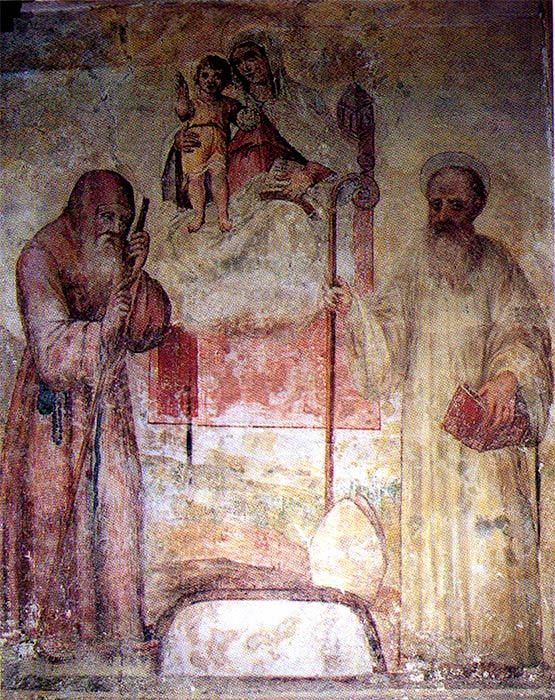 Gioacchino da Fiore, on the left, and San Francesco di Paola in an ancient fresco.(Public Domain)
