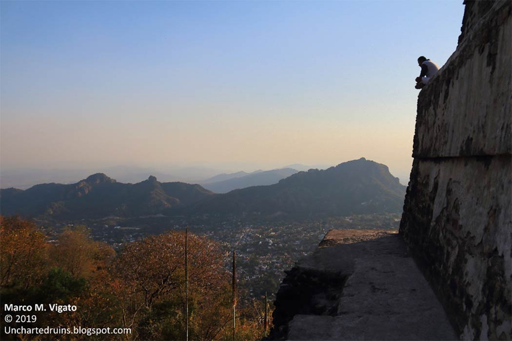 View from the summit of the Pyramid of Tepozteco, looking towards the town of Tepoztlán and the Chalchitépetl in the background. (Image: © Marco Vigato)