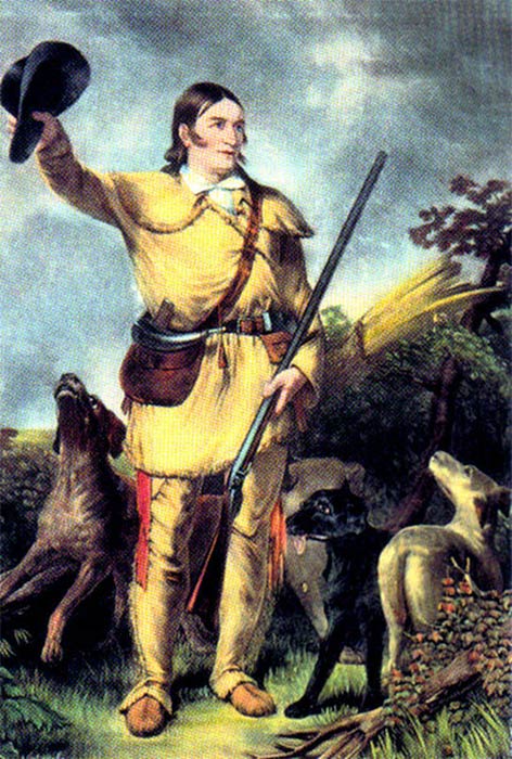 David Crockett (August 17, 1786 – March 6, 1836) was a classic American folk hero, from ‘Exploring the West’ by John Gadsby Chapman (Public Domain).