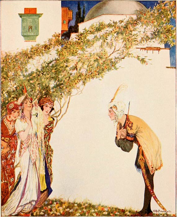 An illustration of the story of Prince Ahmed and the Fairy Paribanou, More tales from the Arabian nights by Willy Pogany (1915) (Public Domain)