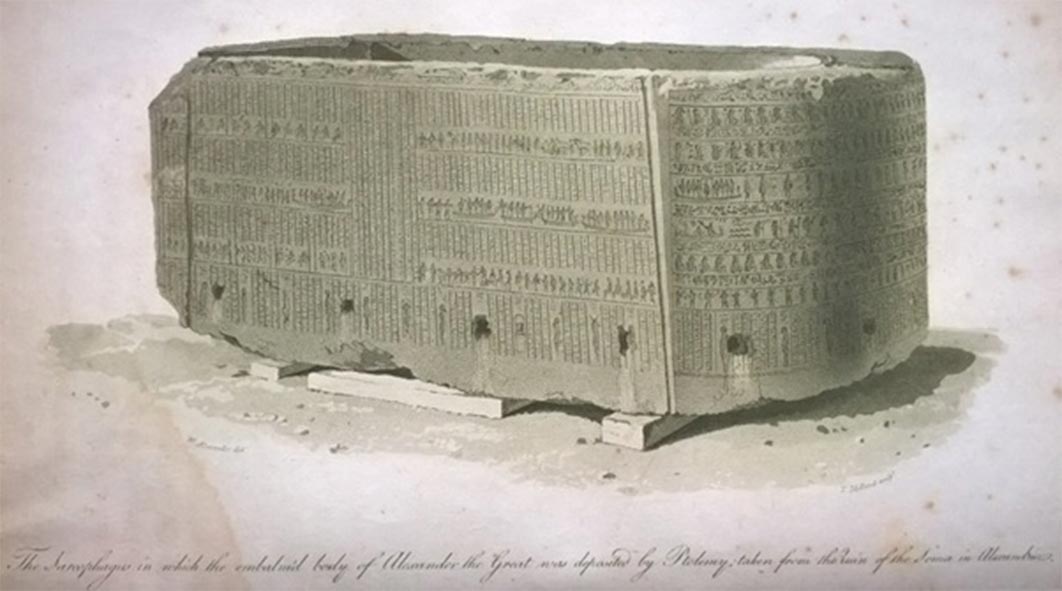 Engraving of the sarcophagus of Nectanebo II drawn by W. Alexander in 1805. (Image: Courtesy Andrew Michael Chugg.)