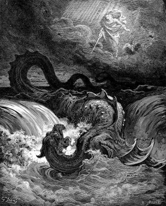 Destruction of Leviathan, depiction by Gustave Doré, (1865) (Public Domain)