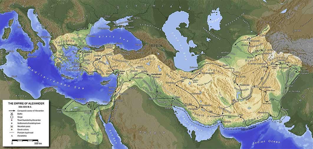 Map of Alexander's empire and his route (CC BY-SA 3.0)