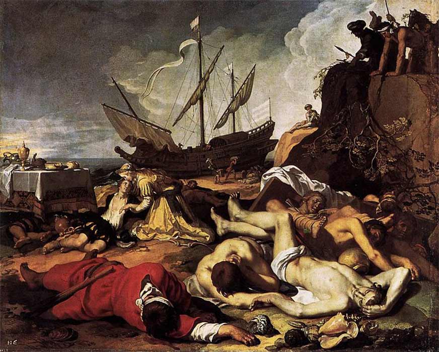 Shipwreck of Charikleia and Theagenes by Abraham Bloemaert (1625) (Public Domain)