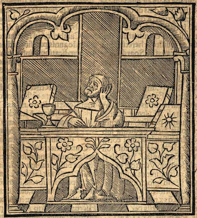 Joachim of Fiore studying by unknown artist (1516) (Public Domain)