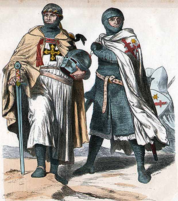 A Teutonic Knight on the left and a Sword Brother on the right. (Public Domain)