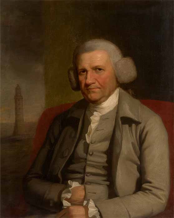 Portrait of John Smeaton with the Eddystone Lighthouse in the background. The Royal Society. (Public Domain)