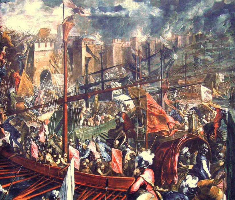 The sacking of Constantinople in 1204 by the Crusaders, by Palma il Giovane (Public Domain)
