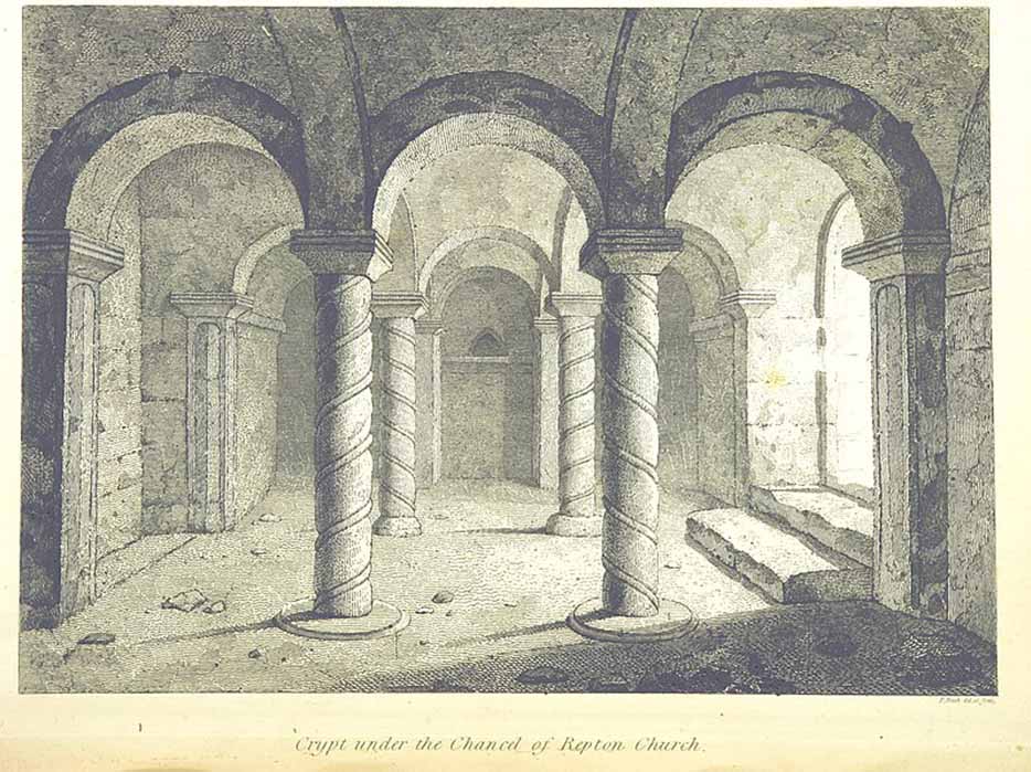 The Anglo-Saxon crypt at Repton from Magna Britannia. British Library (Public Domain)