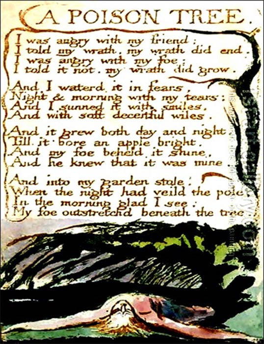 Original page of William Blake's poetic composition in which he mentions the mythical 'Tree of Poisons'. (1794) British Museum. (Public Domain)