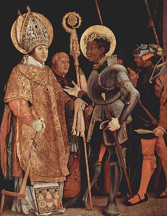 Encounter of St. Martyr Mauritius, leader of the Theban Legion, with St. Erasmus, by Matthias Grünewald (1520) (Public Domain)