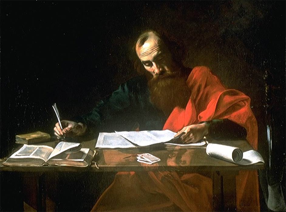Saint Paul Writing His Epistles by Valentin de Boulogne (1650) Blaffer Foundation Collection, Houston (Public Domain)