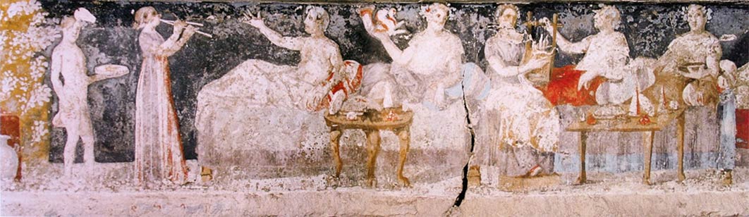 A banquet scene from a Macedonian tomb of Agios Athanasios, Thessaloniki, fourth century BC (Public Domain)