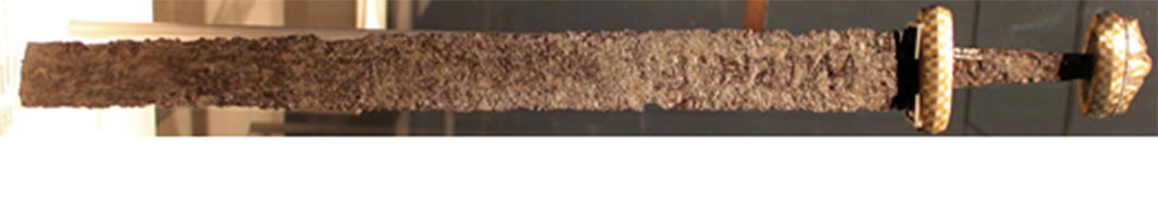 Ulfberht sword (ninth century), found in 1960 in the Old Rhine close to Friesenheimer Insel, Mannheim. Germanic National Museum in Nuremberg. (Anagoria/ CC BY-SA 3.0)