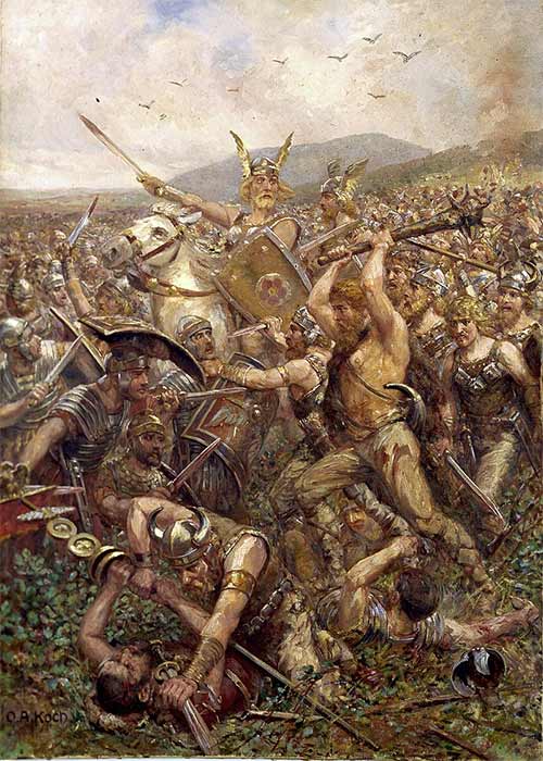 Battle of Teutoburg Forest by Otto Albert Koch (1909) (Public Domain)
