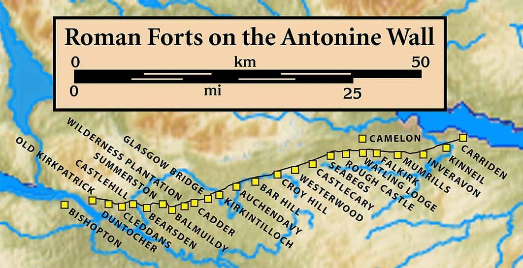 Roman forts and fortlets associated with the Antonine Wall (CC BY-SA 3.0)