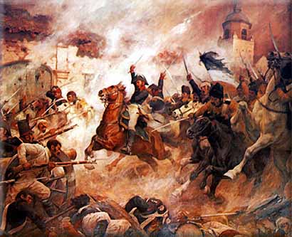 O'Higgins' breakout charge at the Battle of Rancagua, by Pedro Subercaseaux. (Public Domain)