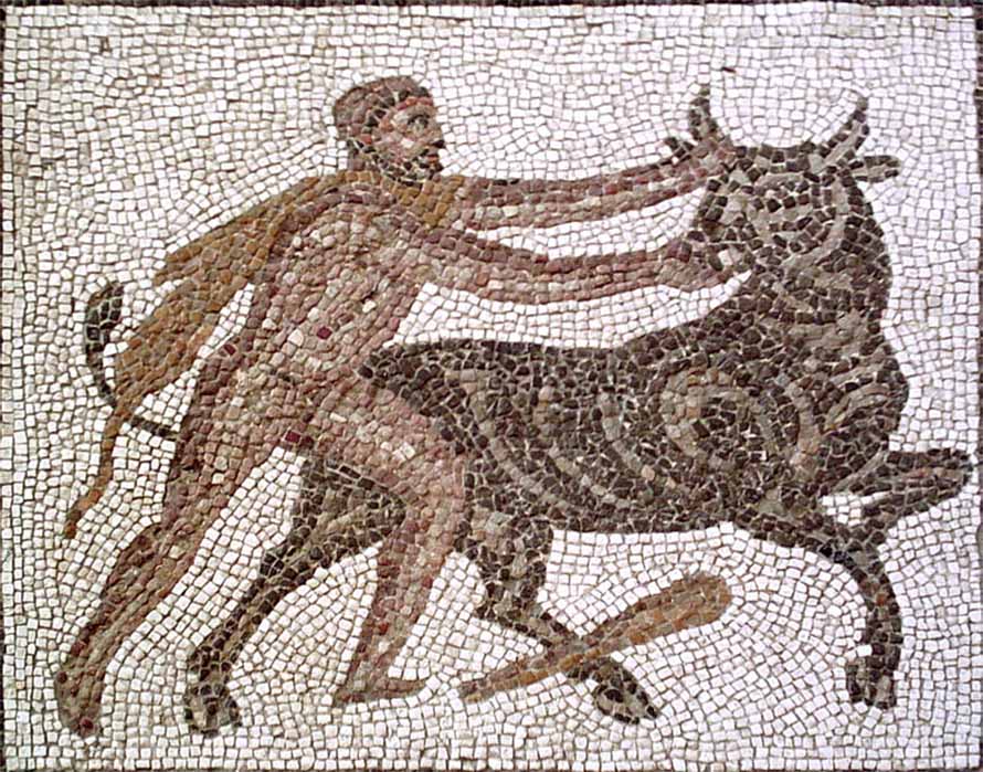 Mosaic of Hercules capturing the bull (CC BY-SA 3.0)