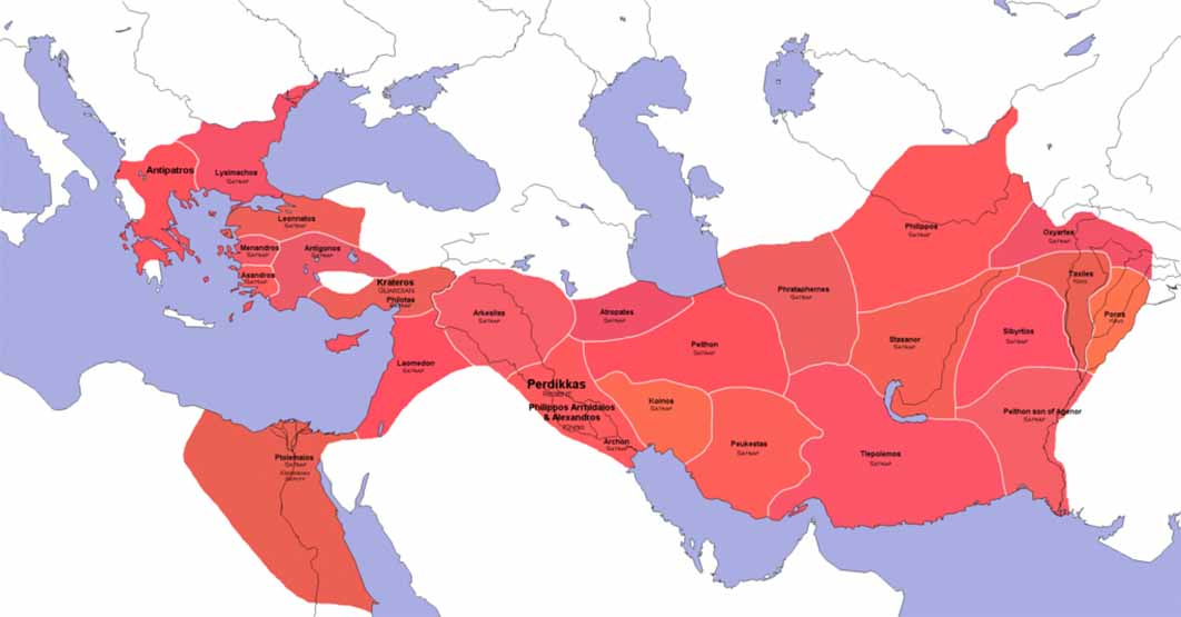 The distribution of satrapies in the Macedonian Empire after the Settlement in Babylon (323 BC) (CC BY-SA 3.0)