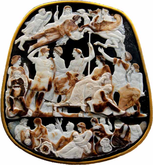 The Great Cameo of France depicting Emperors Augustus (Octavian), Tiberius, Claudius and Nero. (Cameo of France / CC BY-SA 3.0)