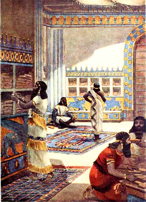Reconstruction of the Library of Ashurbanipal by A. C. Weatherstone in 'Hutchinson's History of the Nations' (1915) (Public Domain)