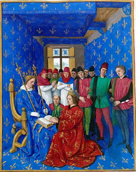 In May 1286, King Edward I paid homage before the new king, Philip IV of France, for the lands in Gascony, by Jean Fouquet (1455) (Public Domain)