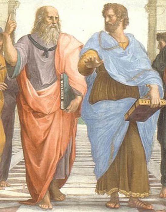Plato and Aristotle in The School of Athens, by Rafael (1509) (Public Domain)