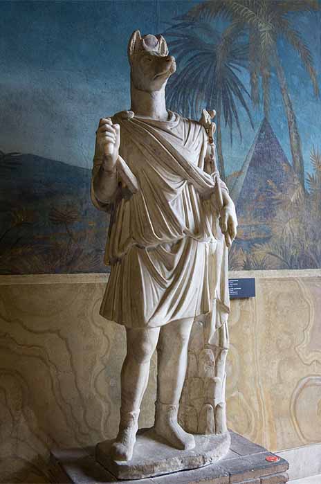 Hermanubis, a Graeco-Egyptian syncretism of Hermes from Greek mythology and Anubis from Egyptian mythology.  (1st–2nd century AD) Vatican Museums (Colin/CC BY-SA 3.0)