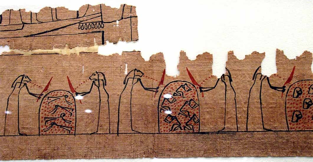 Scenes of otherworldly punishment from a papyrus of Amduat (21st Dynasty). Metropolitan Museum of Art. (CCO)